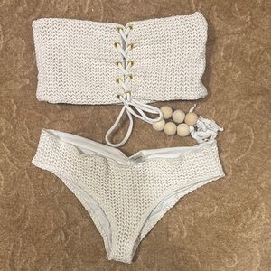 White Knit Bikini Set